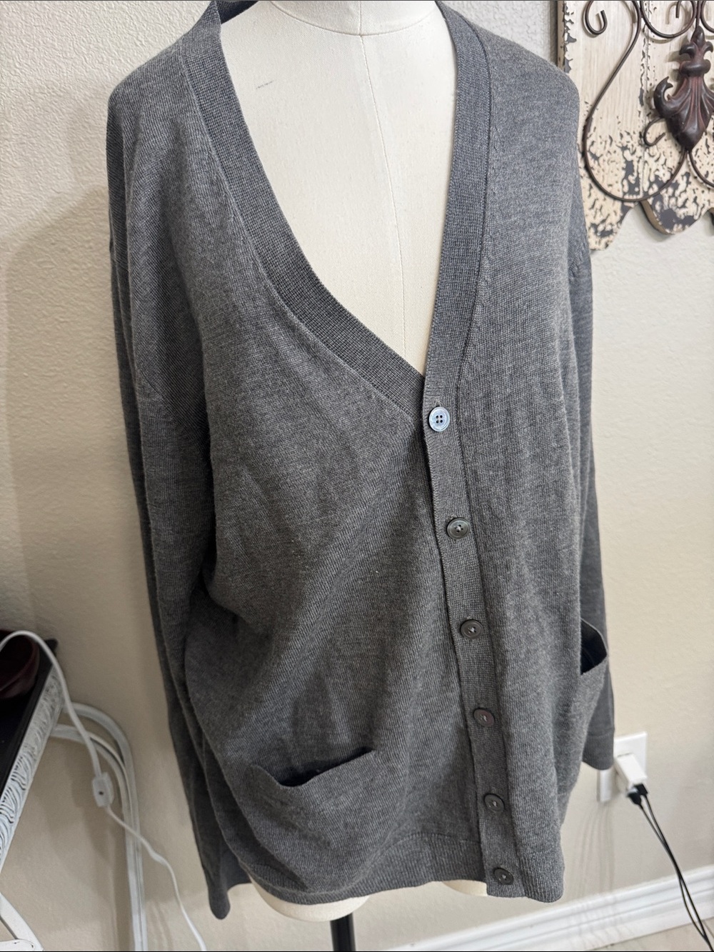 Brooks Brothers Gray Button-Front V-Neck Cardigan